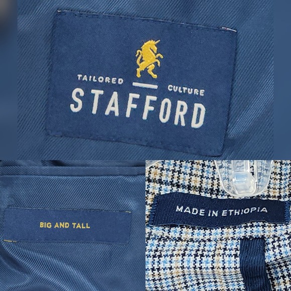 Stafford Sport Coat 56L Mens Blue Glen Plaid Wool Linen Luxury Blazer Big & Tall - Picture 5 of 12